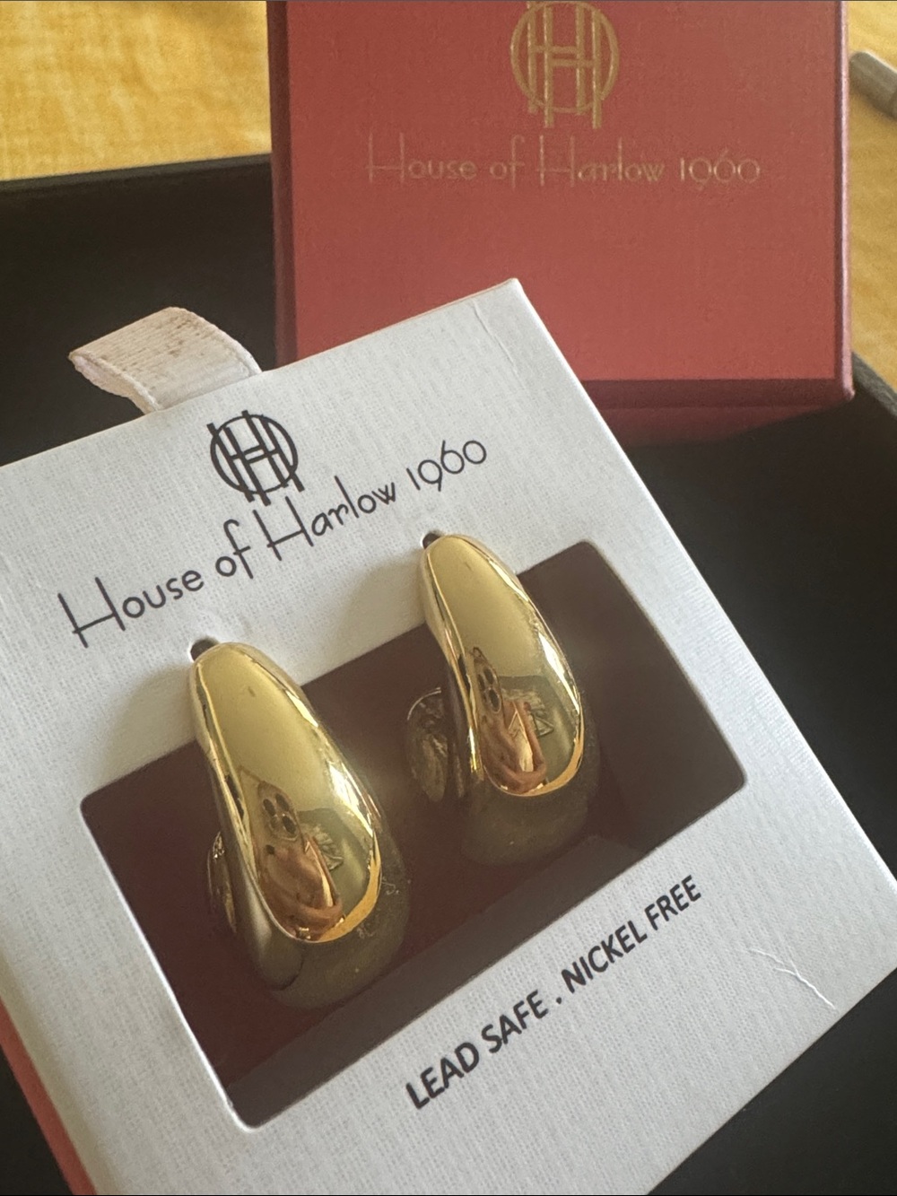 House of Harlow 1960 Gold Tone Huggie Hoop Earrings New in Box